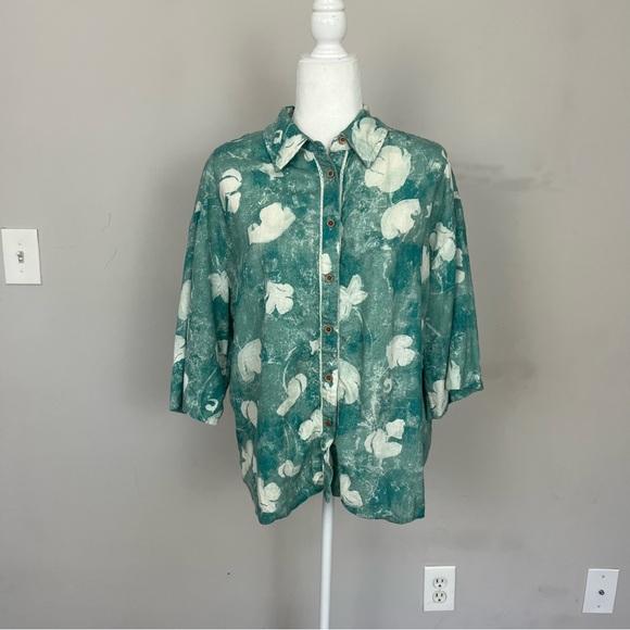 BY ANTHROPOLOGIE SHORT SLEEVE PRINTED LINEN BUTTON DOWN SHIRT SIZE XS - Picture 5 of 16